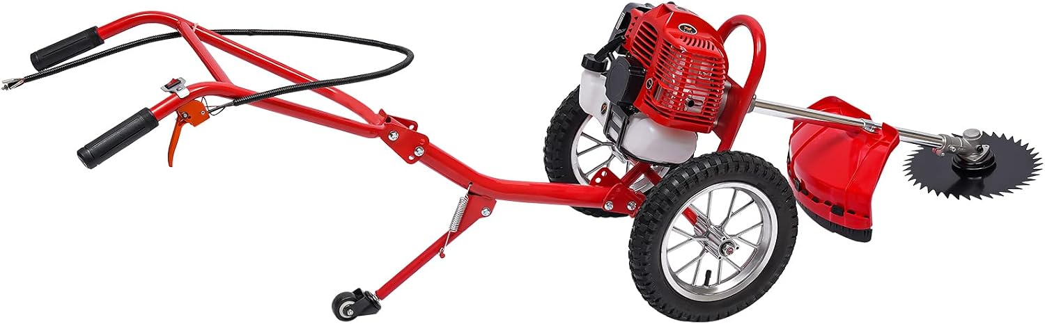 49CC Gas Powered Hand Push Lawn Mower with Air-Cooled 3-in-1 Gasoline Engine Grass Trimmer for Home Garden Yard 7000r/min