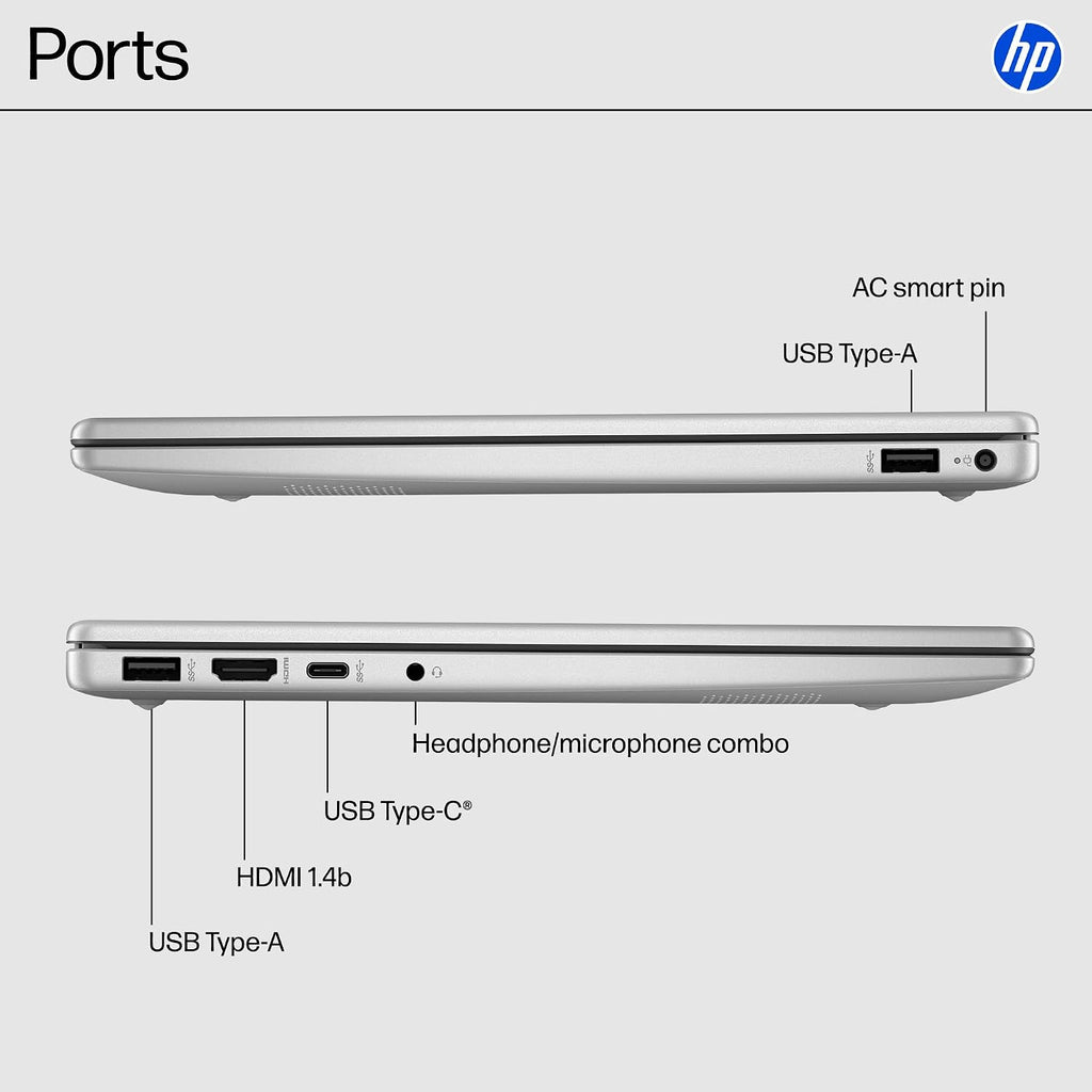 HP 14 inch Laptop HD Display| Intel Core i3-N305 Processor| Intel UHD Graphics| Webcam|Copilot|Silver| 8GB RAM | 256GB SSD | Windows 11 S | Bundle with Laptop Stand