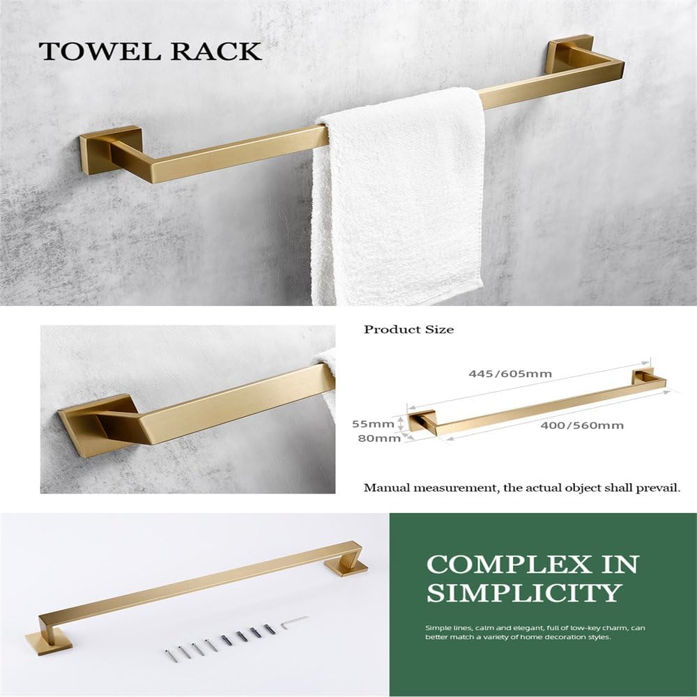 Matte Gold Towel Rack 304 Stainless Steel Towel Bar Double Towel Shelf Paper Holder Tissue Holder Toilet Brush Holder,Double Bar,40,01