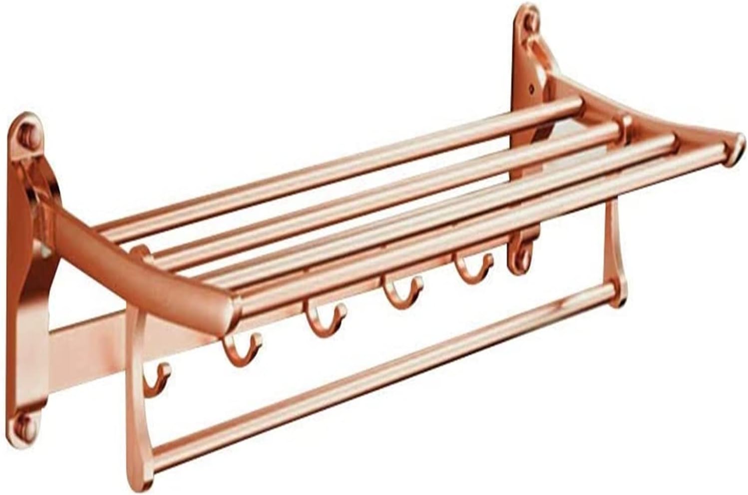 Towel Rack Towel Shelf Bathroom Towel Rack Foldable Double Wall Mounted Towel Holder with Hooks 60cm Aluminum Towel Rack with Multi Towel Bar for Kitchen Bathroom Toilet Hotel Office / Gold (Co