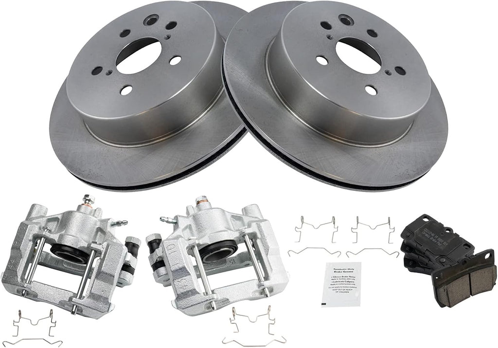 TRQ Rear Brake Pad and Rotor Set Ceramic Solid Rotors Calipers Compatible with 2010-2013 Lexus IS250