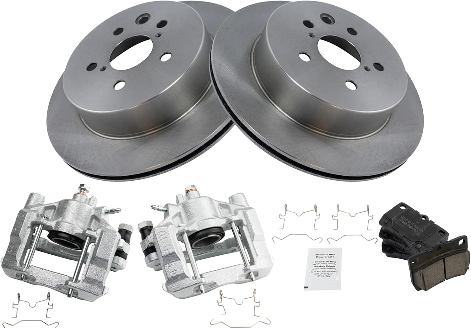 TRQ Rear Brake Pad and Rotor Set Ceramic Solid Rotors Calipers Compatible with 2010-2013 Lexus IS250