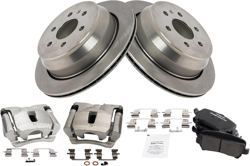TRQ Rear Brake Pad and Rotor Set Ceramic Vented Rotors Calipers Compatible with 2015-2019 Chevrolet Colorado GMC Canyon