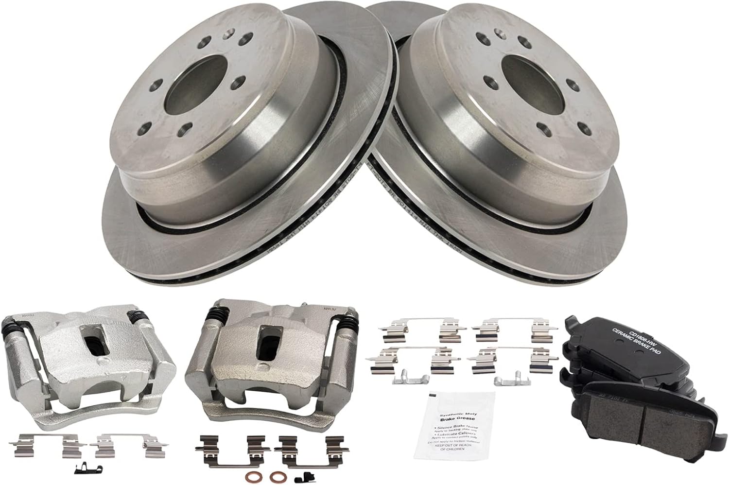 TRQ Rear Brake Pad and Rotor Set Ceramic Vented Rotors Calipers Compatible with 2015-2019 Chevrolet Colorado GMC Canyon