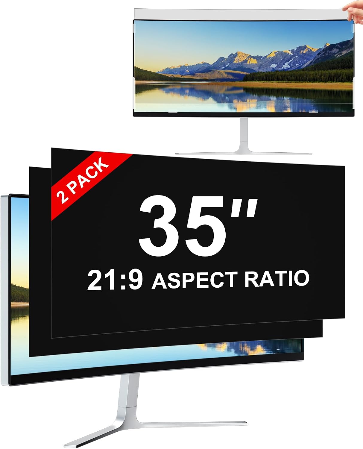 [2-Pack] Privacy Screen For Computer Monitor, 35-Inch 21:9 Aspect Ratio; Anti Spy/Bule Light/Glare And Eye Protection, 2 Install Ways Removable For Office, Airport, Cafe And Other Public Area; Diagonal 35 Inches, Width 32.17 Inches, Height 13.79 Inches