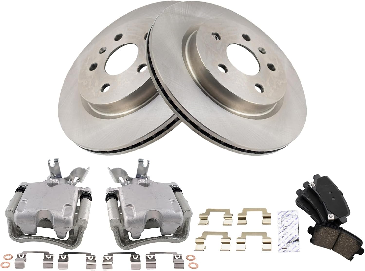 TRQ Rear Brake Pad and Rotor Set Ceramic Vented Rotors Calipers Compatible with 2014-2015 Chevrolet Malibu L4 2.0L