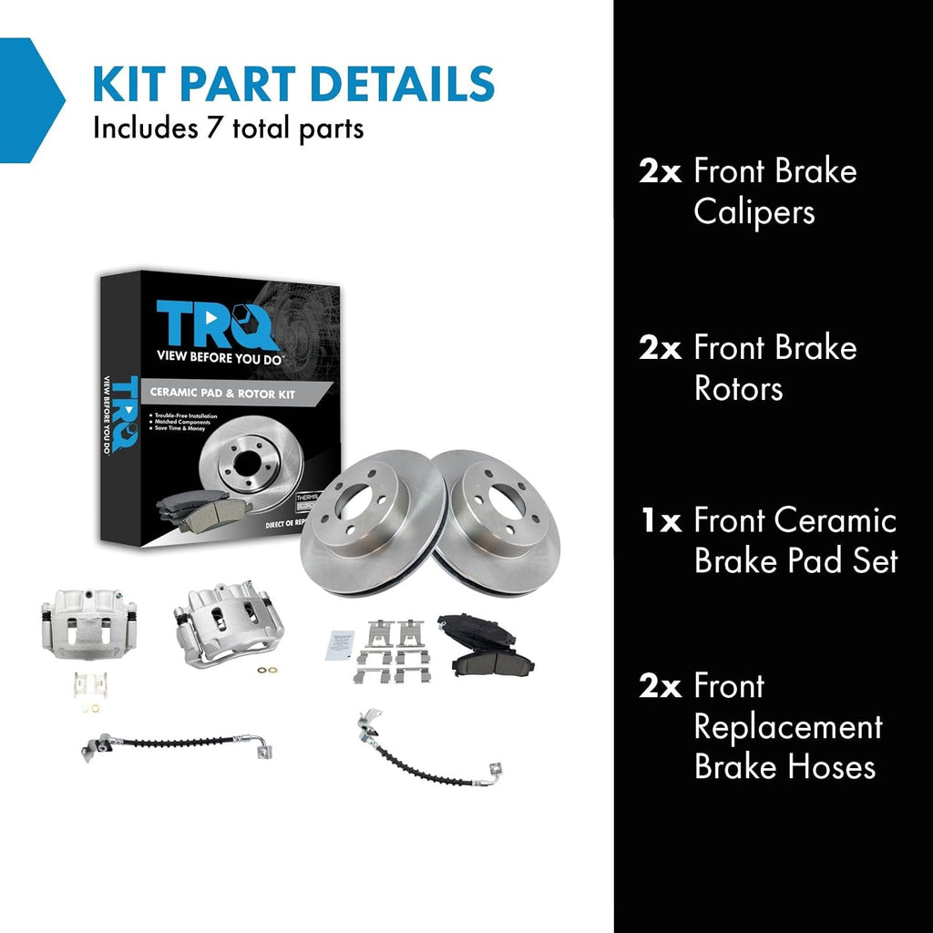 TRQ Front Brake Pad and Rotor Set Ceramic Rotors Calipers Hoses Compatible with 1996-2001 Ford Explorer 1998-2002 Ranger Mazda B4000 1998-2001 Mercury Mountaineer
