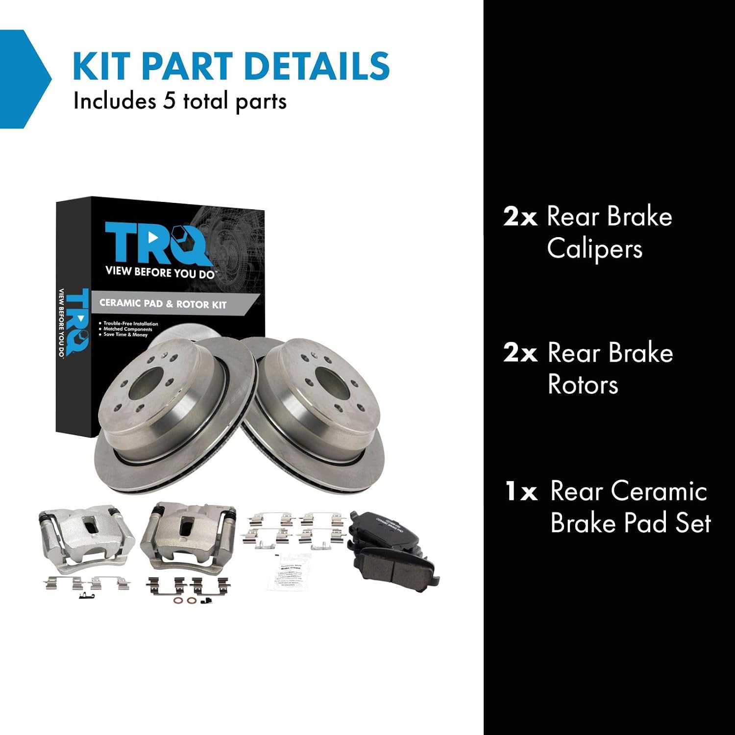 TRQ Rear Brake Pad and Rotor Set Ceramic Vented Rotors Calipers Compatible with 2015-2019 Chevrolet Colorado GMC Canyon
