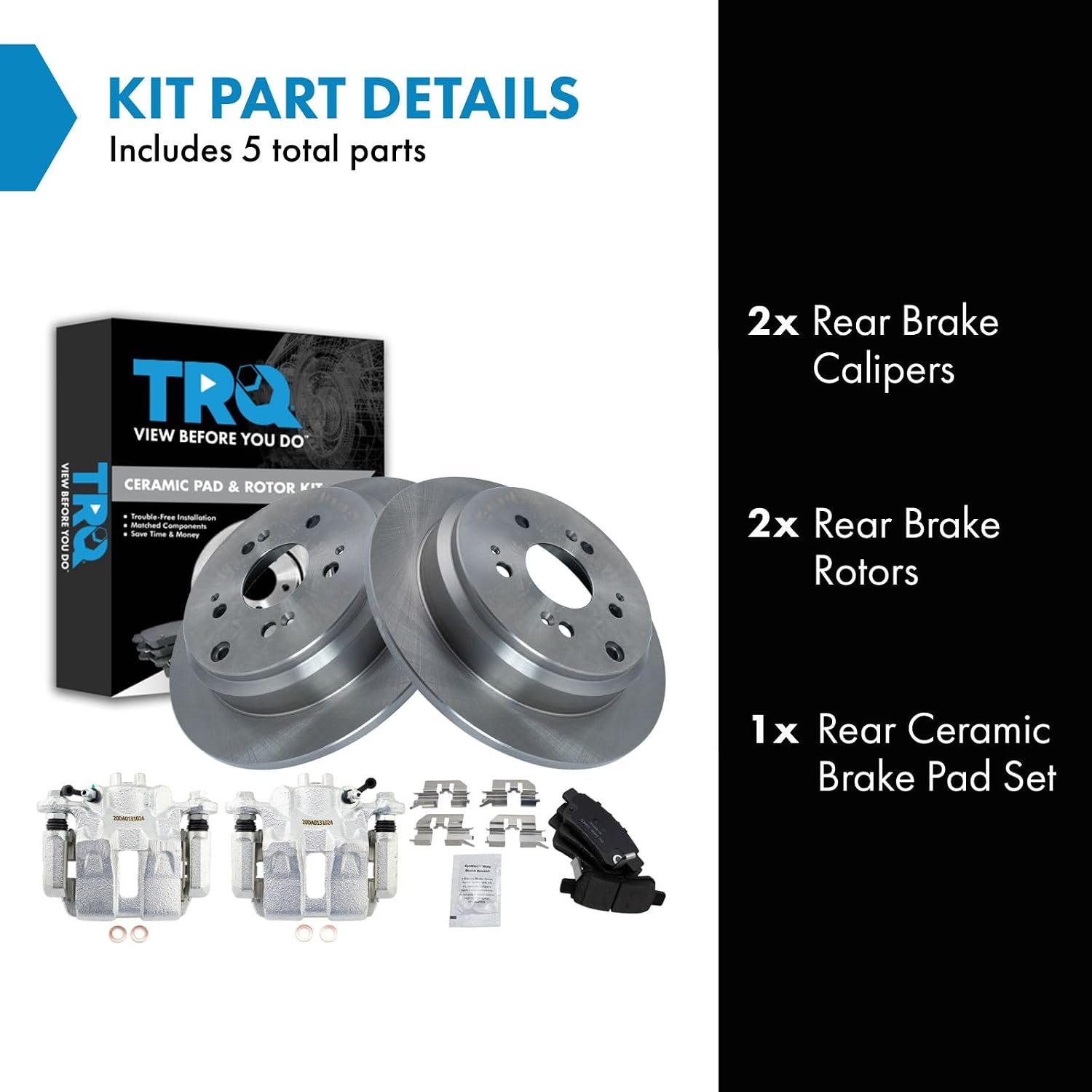 TRQ Rear Brake Pad and Rotor Set Ceramic Solid Rotors Calipers Compatible with 2005-2010 Honda Odyssey