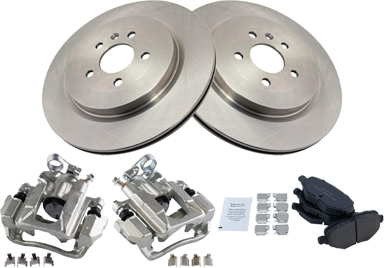 TRQ Rear Brake Pad and Rotor Set Ceramic Vented Rotors Calipers Compatible with 2015 Ford Explorer