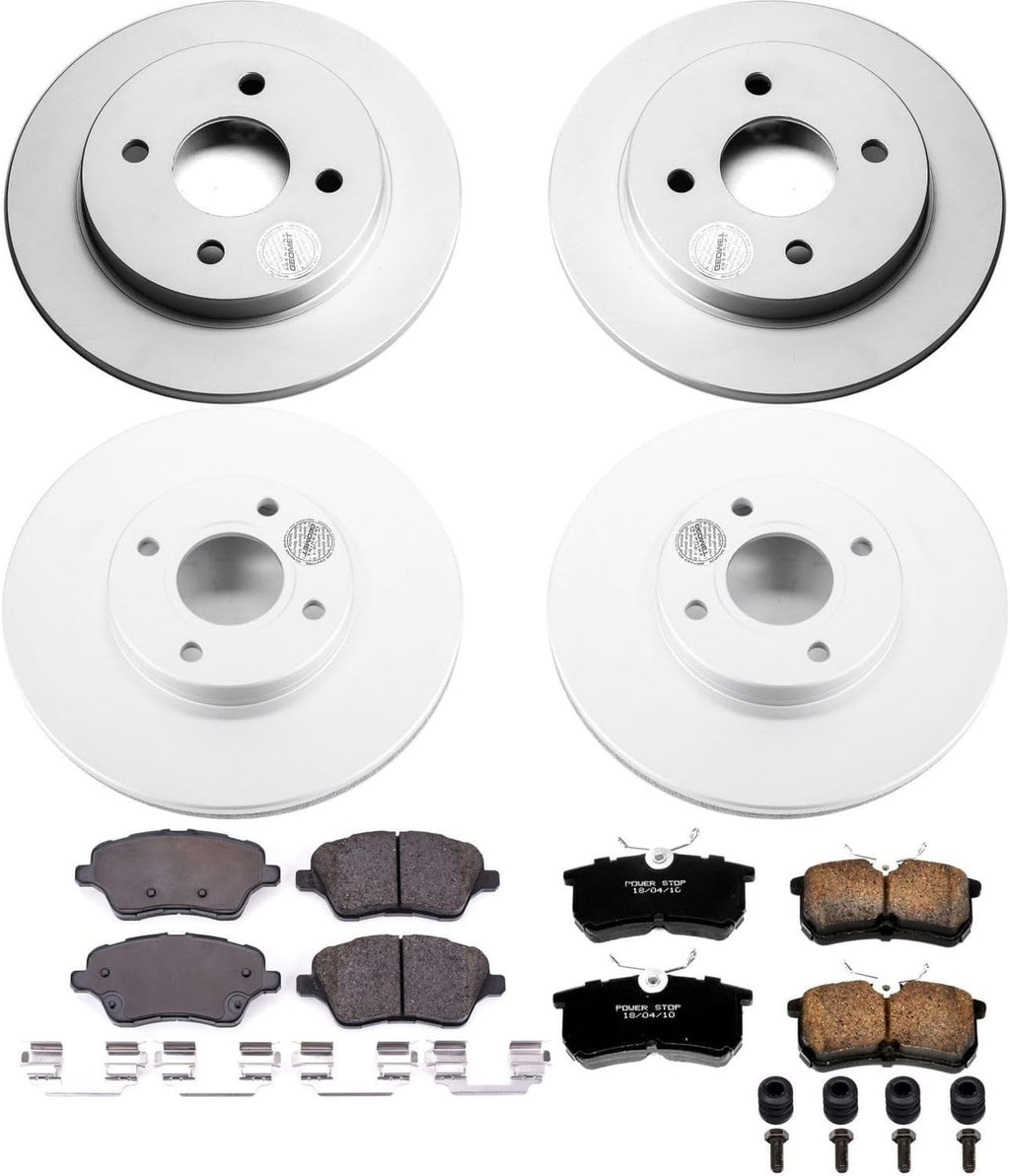 PowerStop Front and Rear Brake Kit for Ford Fiesta 2014-19 - Fully-Coated Disc Rotors with Z17 Ceramic Brake Pads Replacement, CRK7002