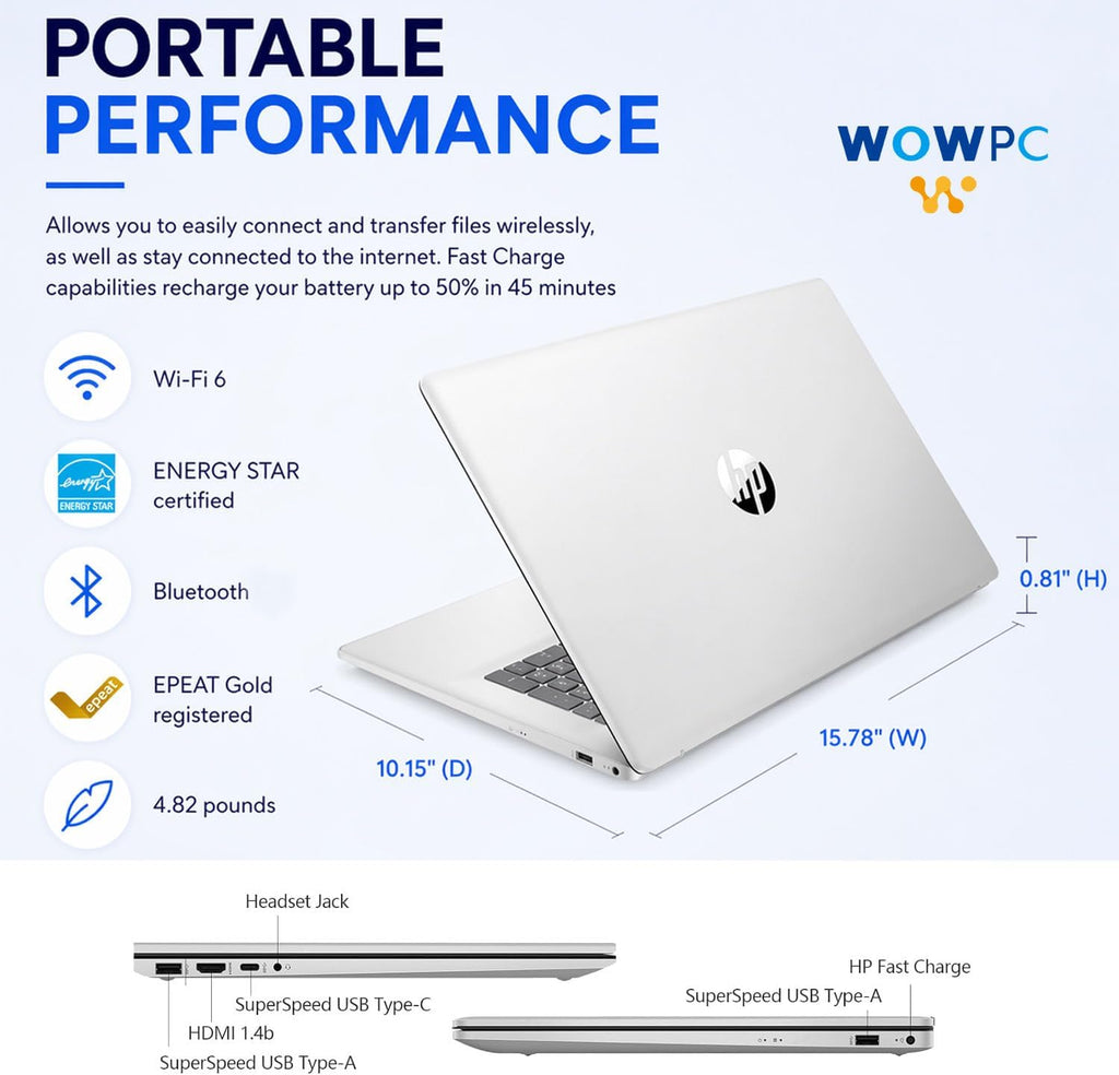 HP 17.3' AI-Ready FHD Business Laptop | 6-Core AMD Ryzen 5 Processor | 8GB DDR4 RAM | 256GB PCIe SSD | Window 11 + Copilot | Wi-Fi 6 | HDMI | Camera with Privacy Shutter & AI Noise Reduction