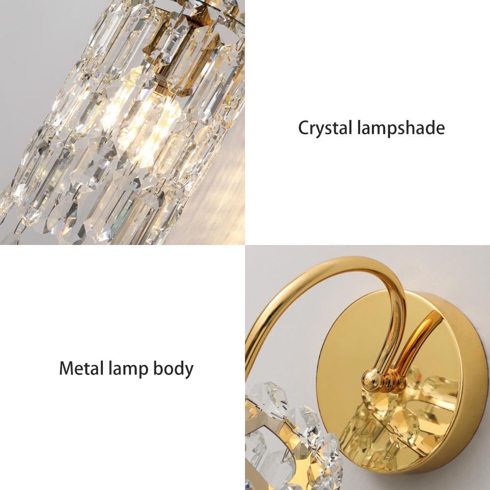 Hardwired Gold Wall Sconce Lighting Vintage Crystal Wall Light Fixture Bathroom Vanity Lights Indoor E14 Base Wall Mounted Lamp for Bedroom Living Room Bedside Restaurant