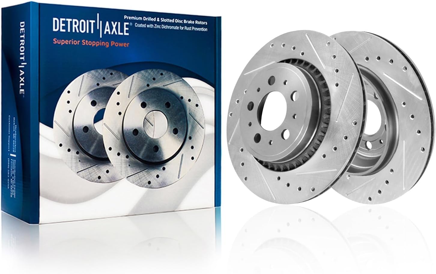 Detroit Axle - Front Brake Kit for 2003-2014 Volvo XC90 Drilled and Slotted Disc Brake Rotors Ceramic Brakes Pads 2004 2005 2006 2007 2008 2009 2010 2011 2012 2013 Replacement : 13.23' inch Rotor