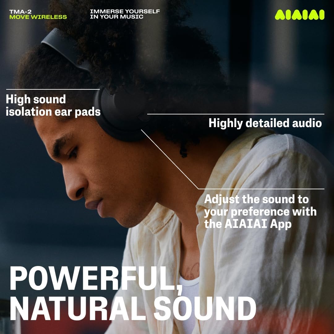 AIAIAI TMA-2 Move Wireless, Versatile Bluetooth Headphones with Rich, Natural Sound, Soft Memory Foam Cushions, 40 Hours of Battery and a Modular Design with Replaceable Parts
