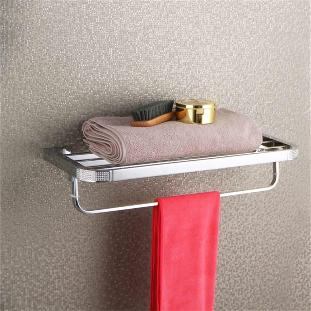 Crystal Gold Chrome Bathroom Hardware, Towel Holder, Double Layer Rail Rack Bar Toilet Bath Shelf Kitchen Accessories Bathroom (Color : Chrome)