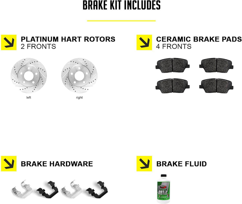 Hart Brakes Front Brakes and Rotors Kit |Front Brake Pads| Brake Rotors and Pads| Ceramic Brake Pads and Rotors |fits 2011-2012 Ford Fiesta Ikon