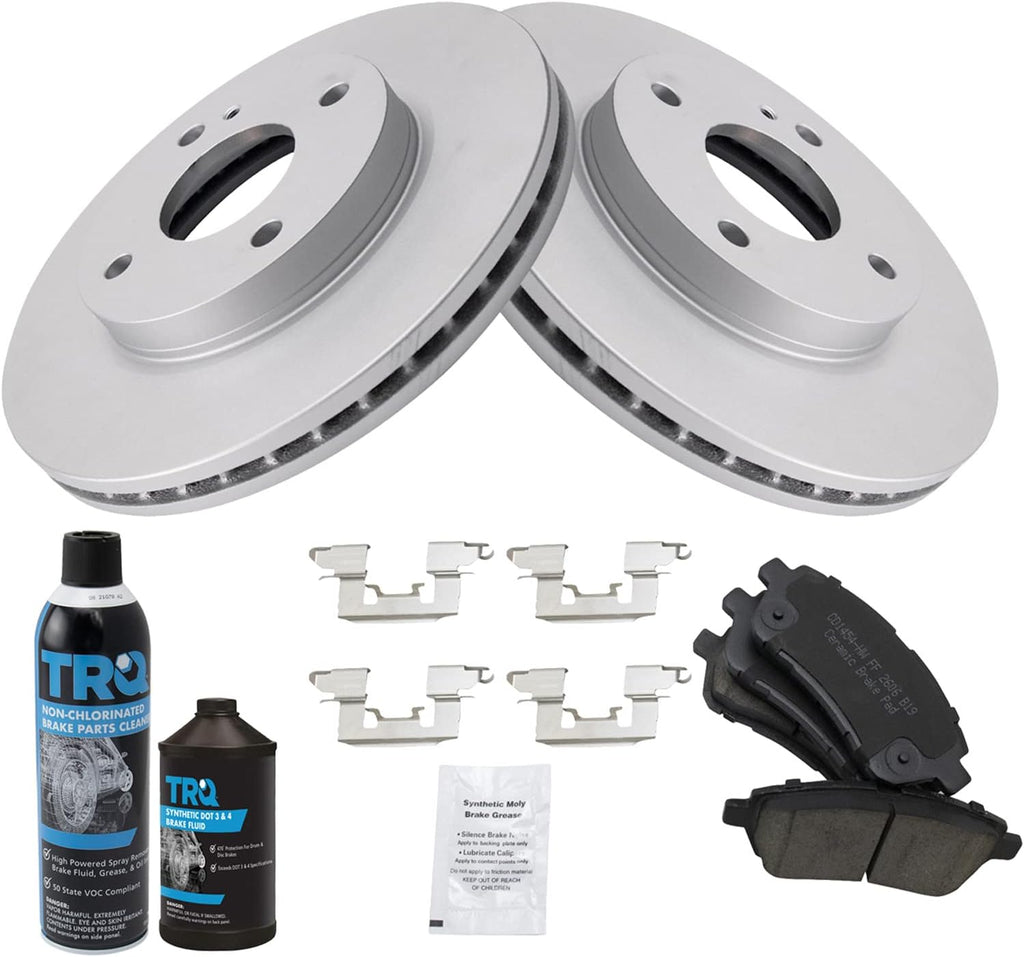 TRQ Front Brake Pad & Rotor Kit, with Chemical Kit Ceramic Premium G-Coated Compatible with 2011-2018 Ford Fiesta
