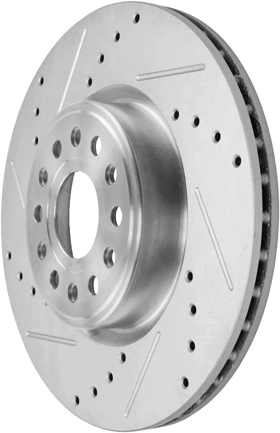 Detroit Axle - Front Brake Kit for 19-25 Ram 1500 Drilled and Slotted Disc Brake Rotors Ceramic Brakes Pads 2019 2020 2021 2022 2023 2024 2025 Replacement : 14.88' inch Rotor