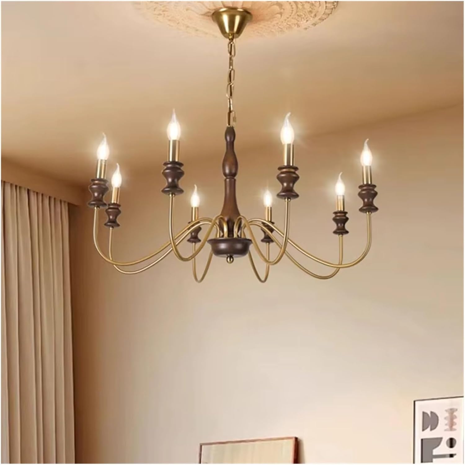 Retro Style E14 Bulb Chandelier Gold Silver Black Metal Dark Wood for Parlor Restaurant Bedroom Lighting,Dining Light Fixtures