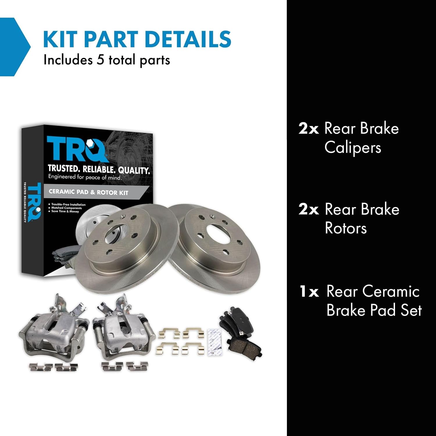 TRQ Rear Brake Pad and Rotor Set Ceramic Solid Rotors Calipers Compatible with 2012-2016 Buick LaCrosse 2012-2017 Regal 2013 Chevrolet Malibu