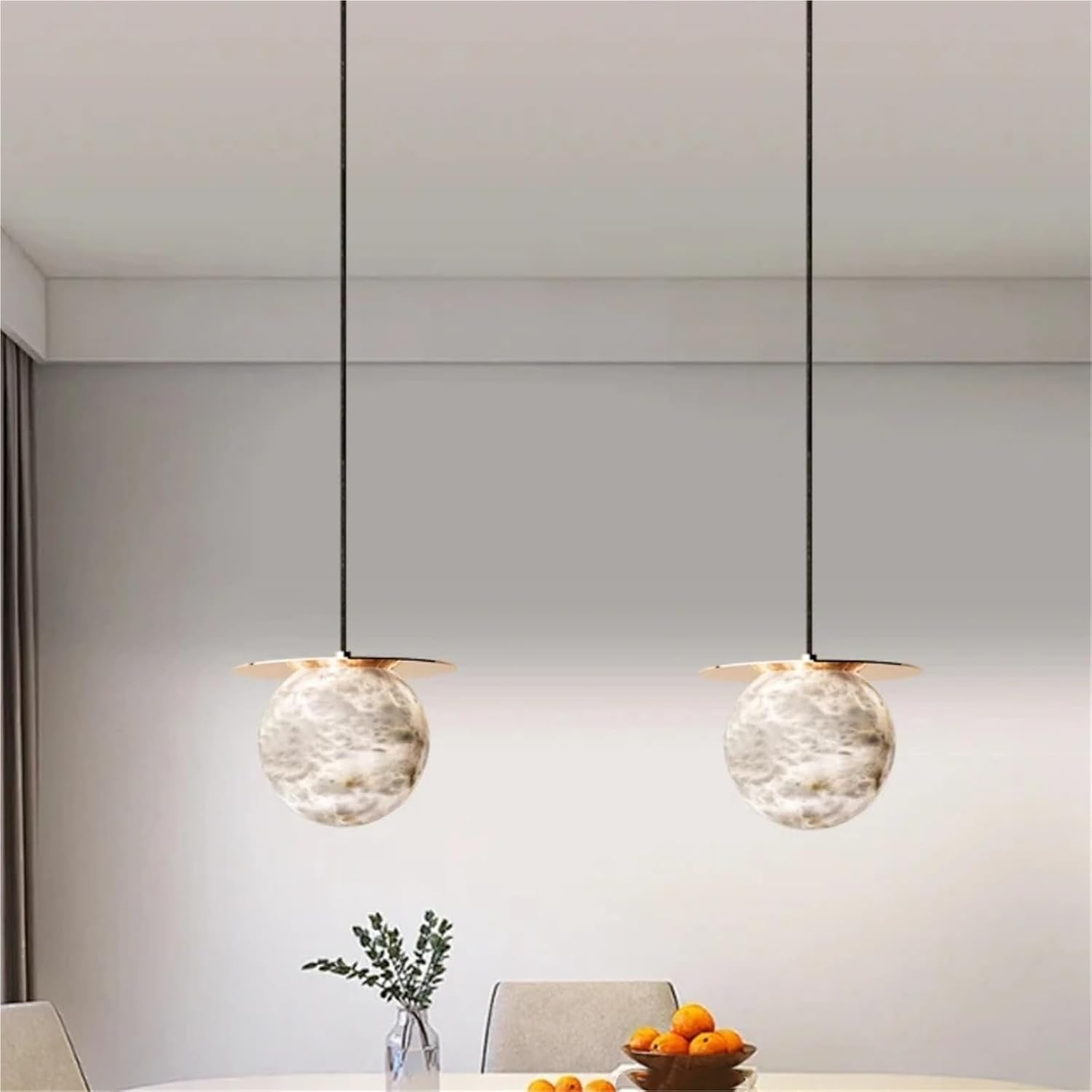 Light Luxury All Copper Gold Silver Round Natural Lucite Ball Pendant Light,Ceiling Adjustable Living Room Decorative Fixtures,for Living Room