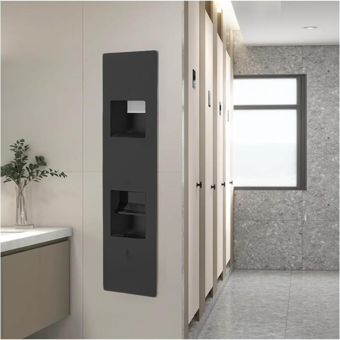 Recessed Convertible Paper Towel Dispenser/Waste Receptacle Combination Unit, Satin Stainless Steel for Hotel Public Bathroom Kitchen, Silver(Preto,33x165x16CM)