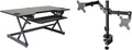Rocelco 46' Large Height Adjustable Standing Desk Converter with Double Monitor Mount Arm BUNDLE - Quick Sit Stand Up Computer Workstation Riser - Retractable Keyboard Tray - Black (R DADRB-46-DM2)
