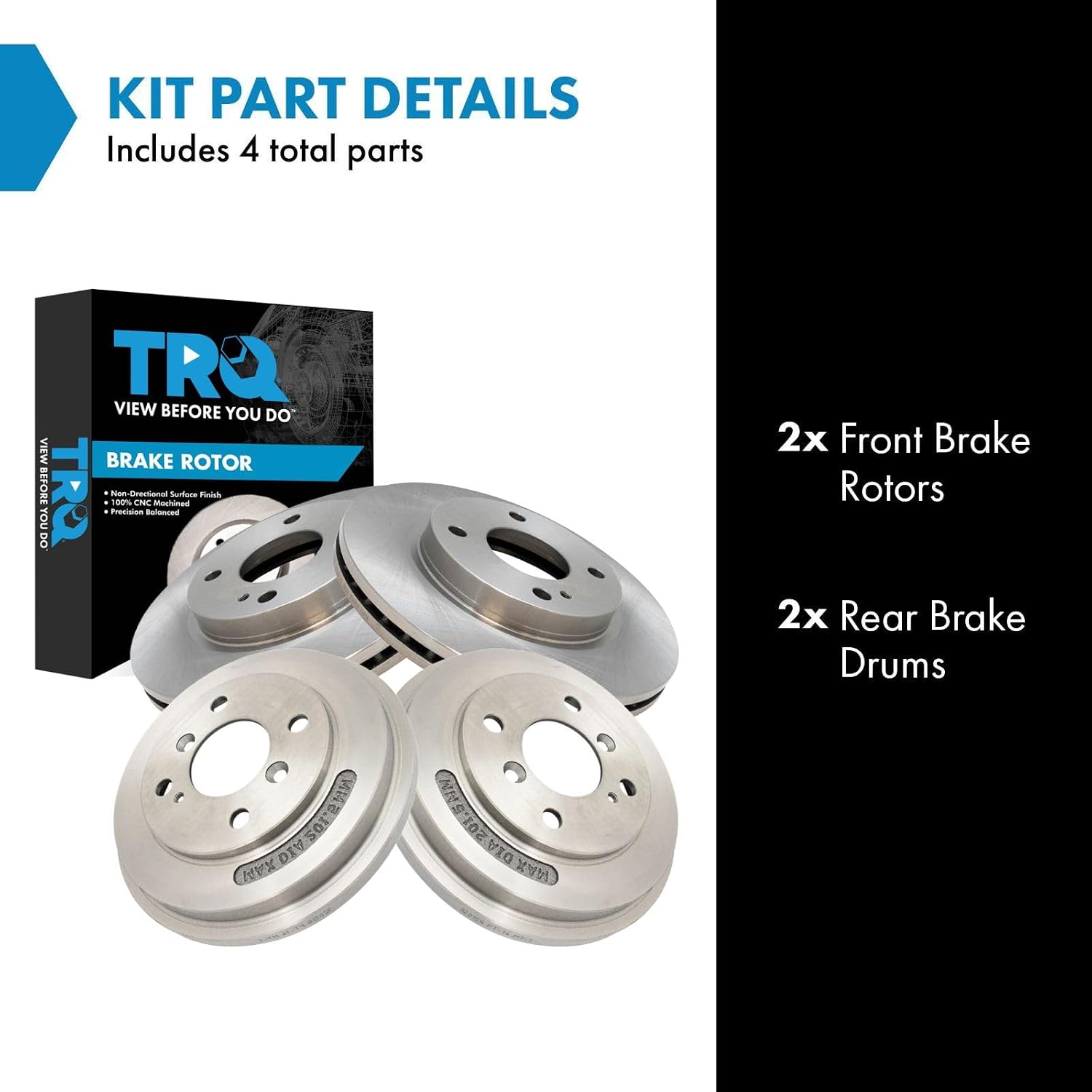 TRQ Front and Rear Brake Rotor Set Compatible with 2011-2019 Ford Fiesta