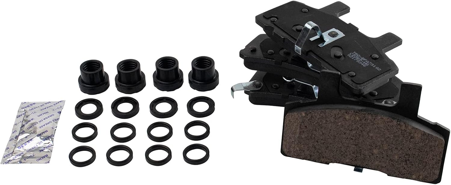 TRQ Front Brake Pad and Rotor Set Ceramic Rotors Calipers Hoses Compatible with 2000 Cadillac Escalade