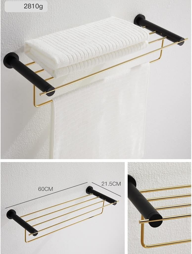 Black and Gold Bath Towel Rack, European Style Towel Rack Without Punching Hook, Bathroom Rack Towel Rail/Towel Bar (Color : Towel Rack)