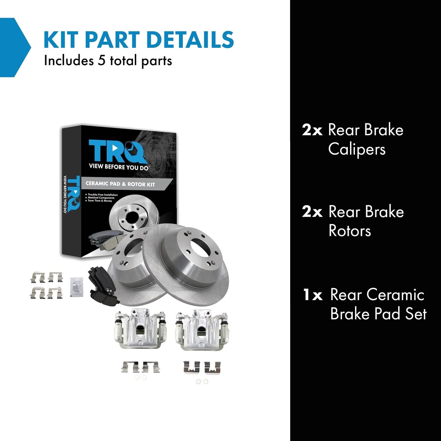 TRQ Rear Brake Pad and Rotor Set Ceramic Rotors Calipers Compatible with 2010-2012 Hyundai Santa Fe 2011-2013 Kia Sorento