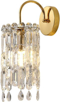 Hardwired Gold Wall Sconce Lighting Vintage Crystal Wall Light Fixture Bathroom Vanity Lights Indoor E14 Base Wall Mounted Lamp for Bedroom Living Room Bedside Restaurant