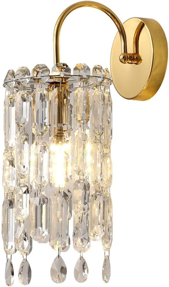 Hardwired Gold Wall Sconce Lighting Vintage Crystal Wall Light Fixture Bathroom Vanity Lights Indoor E14 Base Wall Mounted Lamp for Bedroom Living Room Bedside Restaurant