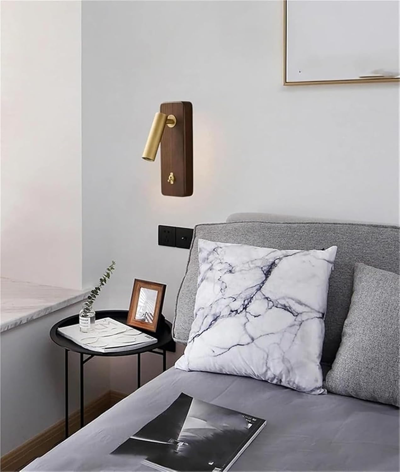 with Switch Wall Lamp Gold Silver Brass Wooden Lighting Fixtures for Bedroom Reading Hotel Office Simple(Natural Light,Gold h22.5cm)