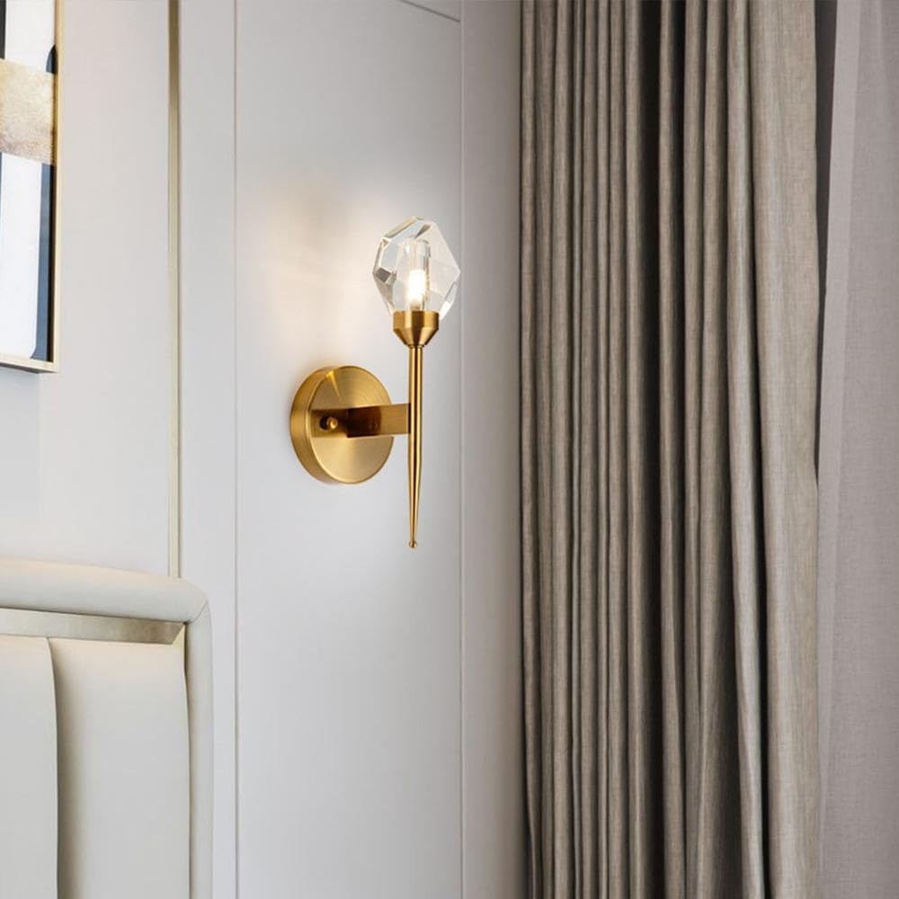 Indoor Crystal Wall Sconce, Brushed Brass Gold Hardwired Light Fixture, Bathroom Vanity Lighting Fixtures, Modern Mounted Reading Lamp for Bedroom, Hallway