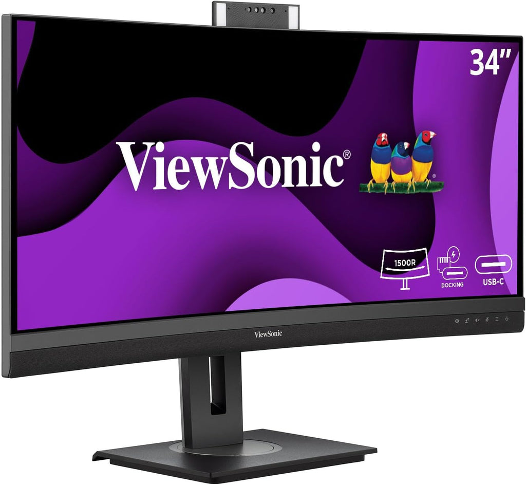 ViewSonic VG3457CV 34 Inch 1440p Ultrawide Docking Monitor, Curved IPS with Windows Hello IR Webcam Compatibility for Smooth Video Conferencing, Full Ergonomic Adjustability, 100W USB-C, and HDMI