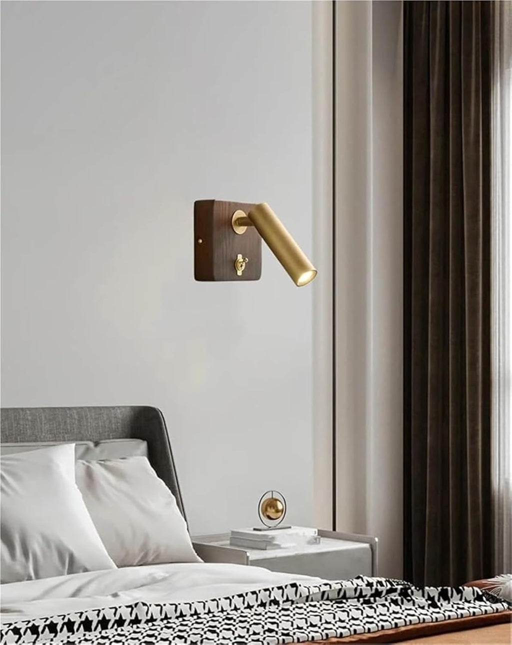 with Switch Wall Lamp Gold Silver Brass Wooden Lighting Fixtures for Bedroom Reading Hotel Office Simple(Natural Light,Gold h22.5cm)