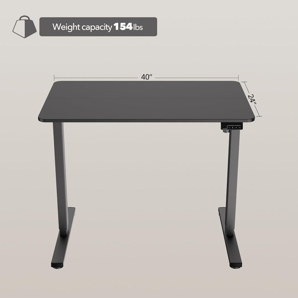 LongKe Electric Standing Desk Adjustable Height, 40x24 Inches Sit Stand up Desktop for Home Office, Ergonomic Rising Computer Table with Memory Preset, Black