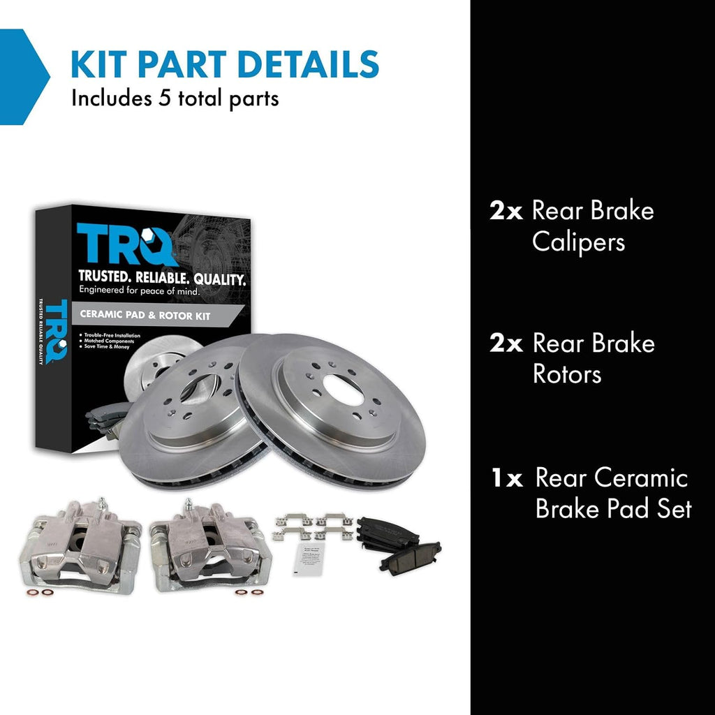 TRQ Rear Brake Pad and Rotor Set Ceramic Vented Rotors Calipers Compatible with 2006-2007 Cadillac CTS 2005-2009 STS