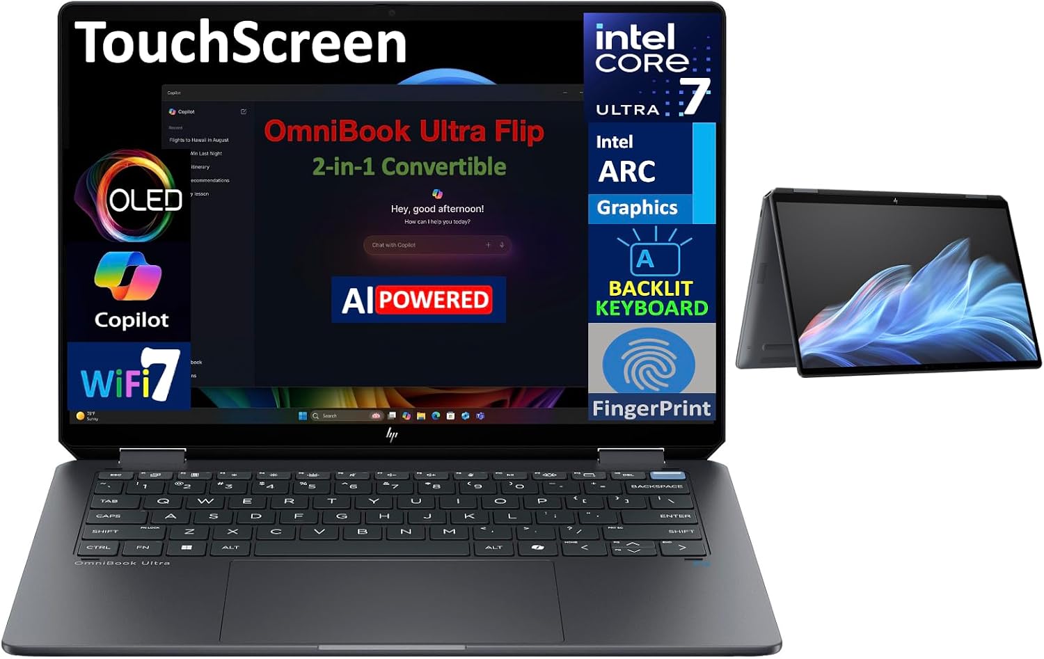 HP OmniBook Ultra Flip (NextGen Spectre X360) 2-in-1 Laptop 14' Touch OLED 3K (Intel Ultra 7-256V (Beat Ultra 7-155H), 16GB LPDDR5X, 1TB SSD, Backlit KB, 2 Thunderbolt 4, WiFi 7, Win11Pro) w/Hub