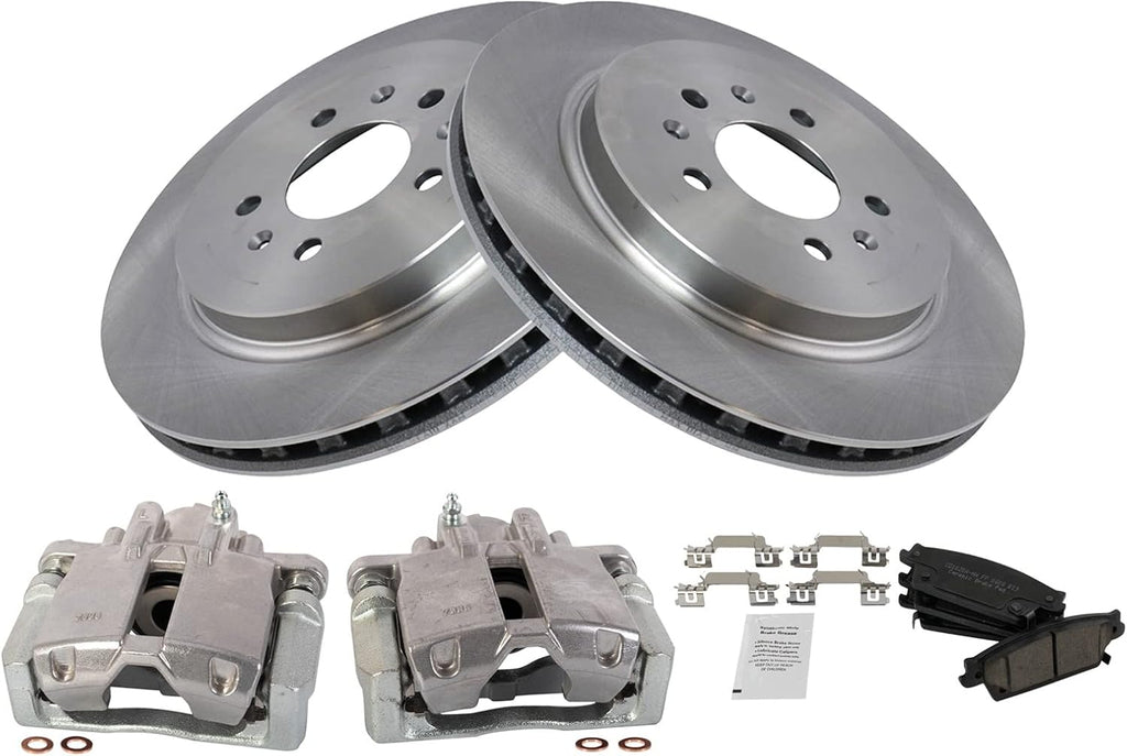 TRQ Rear Brake Pad and Rotor Set Ceramic Vented Rotors Calipers Compatible with 2006-2007 Cadillac CTS 2005-2009 STS
