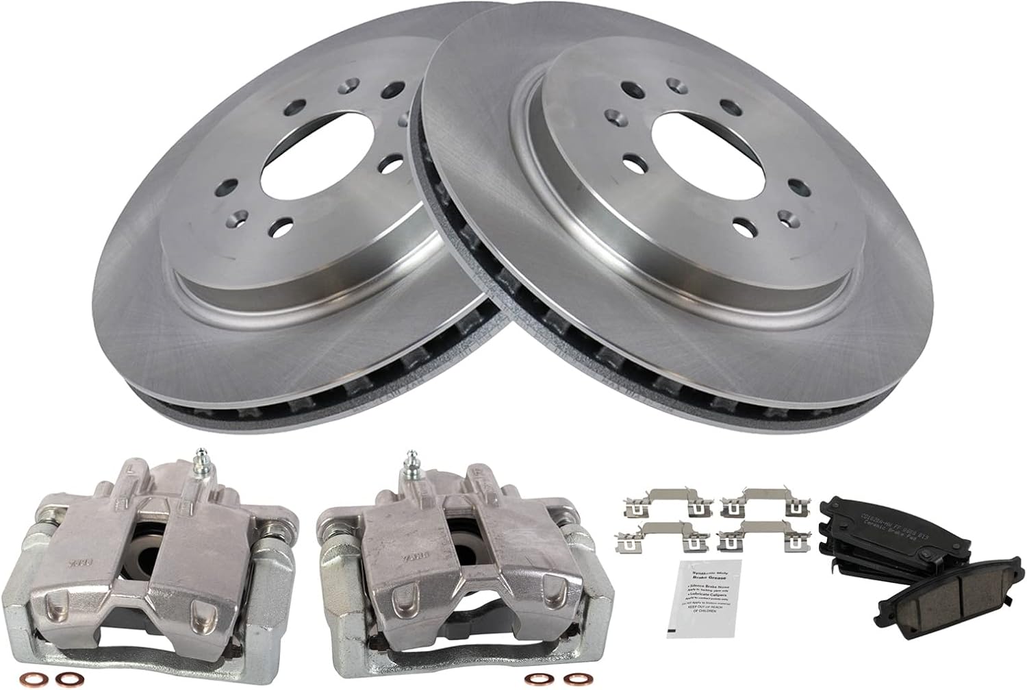 TRQ Rear Brake Pad and Rotor Set Ceramic Vented Rotors Calipers Compatible with 2006-2007 Cadillac CTS 2005-2009 STS