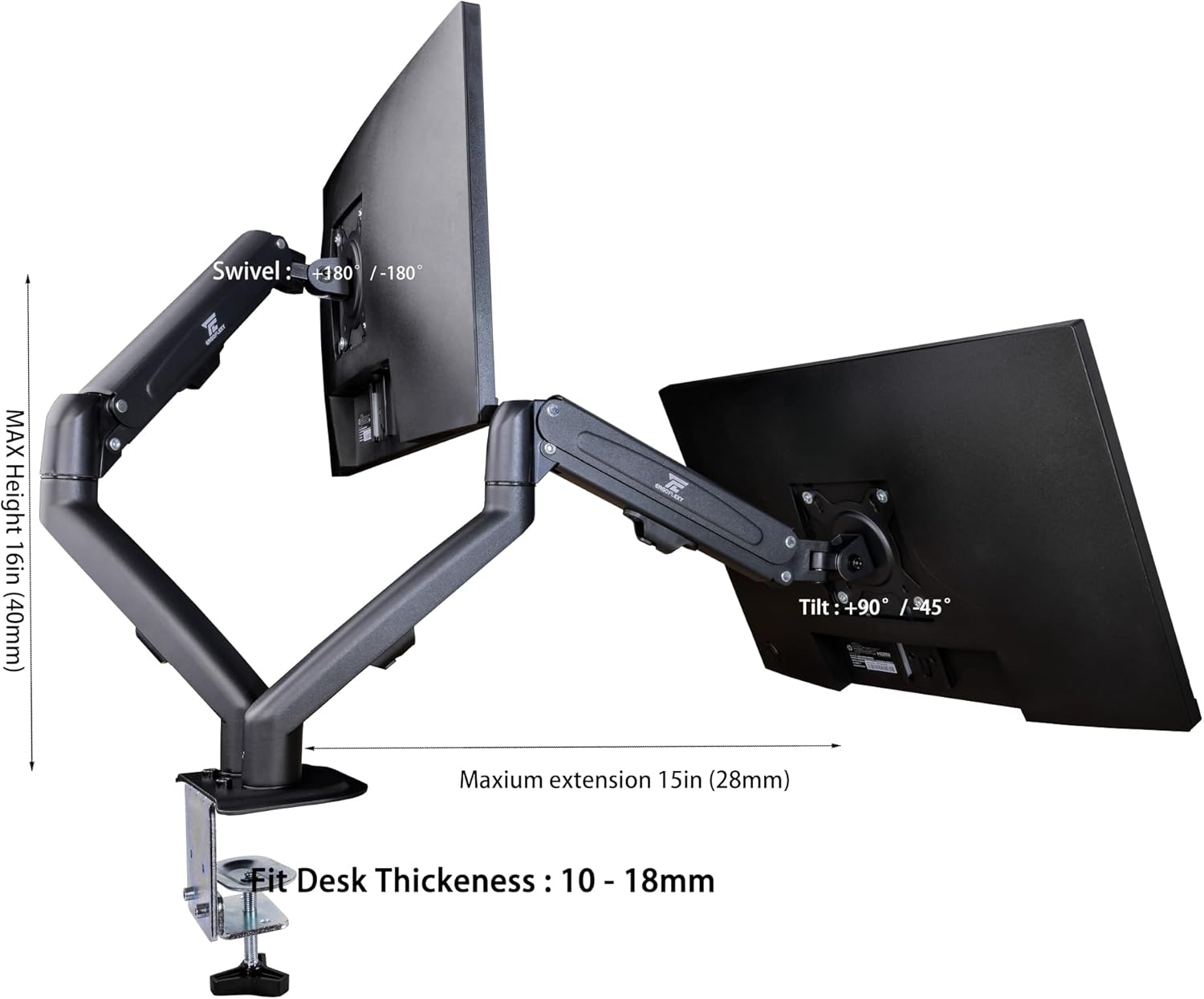 HP Series 5 Pro 524pn 24' WUXGA IPS Monitor with 5ms Response Time, Flicker Free, VESA Mount (100mm), Displayport, HDMI, Black/Silver (9D9A7AA#ABA) 2 Pack with DKZ Hub & ErgoFlexy Dual Monitor Mount