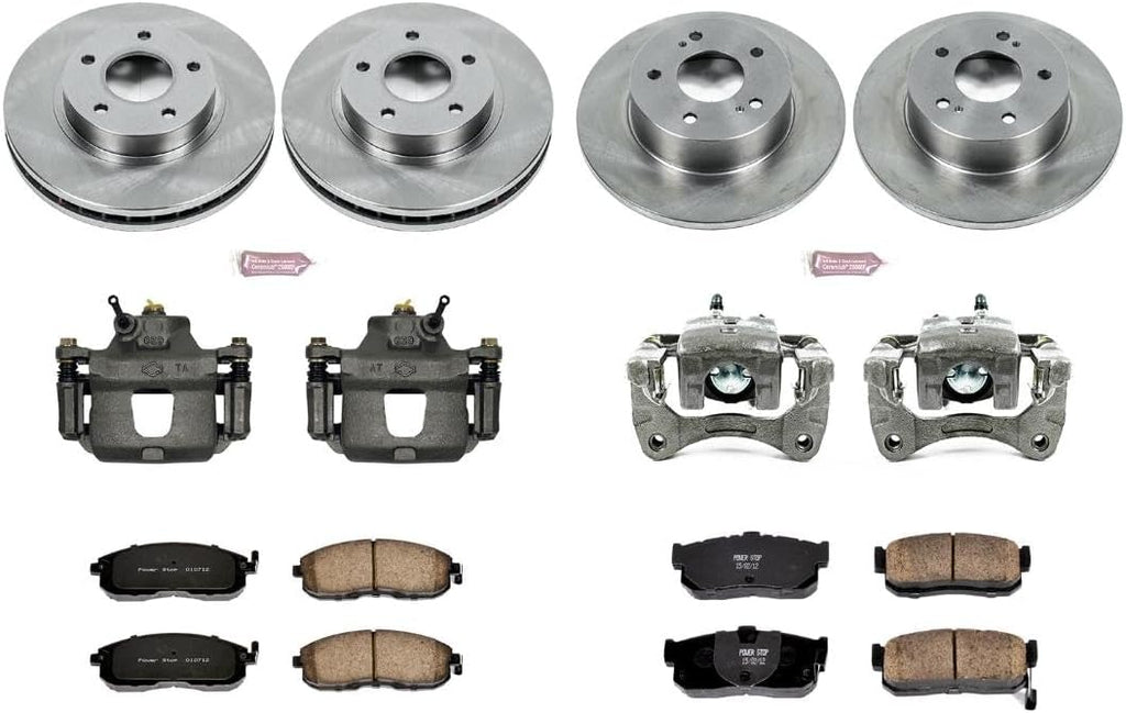 PowerStop Front and Rear Brake & Caliper Kit for Nissan Maxima 1999 - Ceramic Brake Pads + Calipers + Disc Rotors Replacement, KCOE2704A