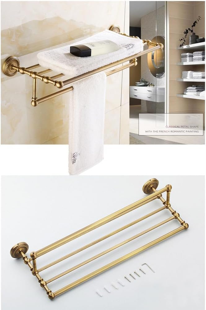 Bathroom Hardware Set,Towel Rack Set for Bathroom European Antique Brass Bath Towel Bar Toilet Wall Hanging Bathroom Pendant Towel Rack Stand,Bath Towel Rack