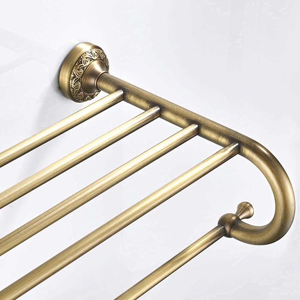 Towel Rack Antique Brass Towel Rail with Double Towel Shelf for Bathroom Wall-Mounted Shower Shelf Organizer Black (Color : Gold)