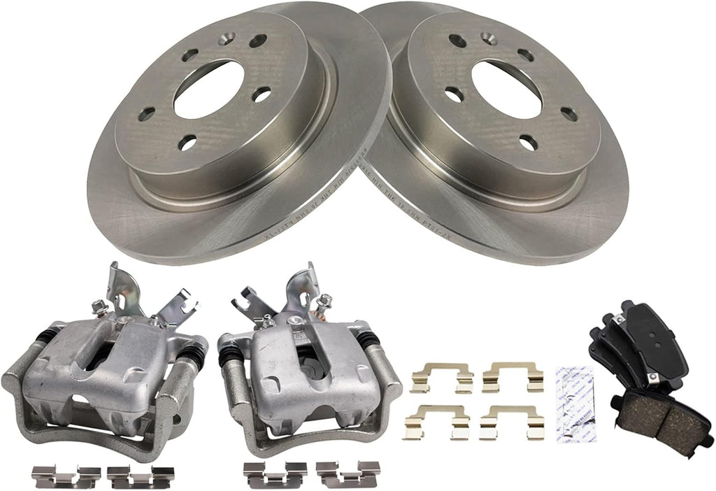 TRQ Rear Brake Pad and Rotor Set Ceramic Solid Rotors Calipers Compatible with 2012-2016 Buick LaCrosse 2012-2017 Regal 2013 Chevrolet Malibu