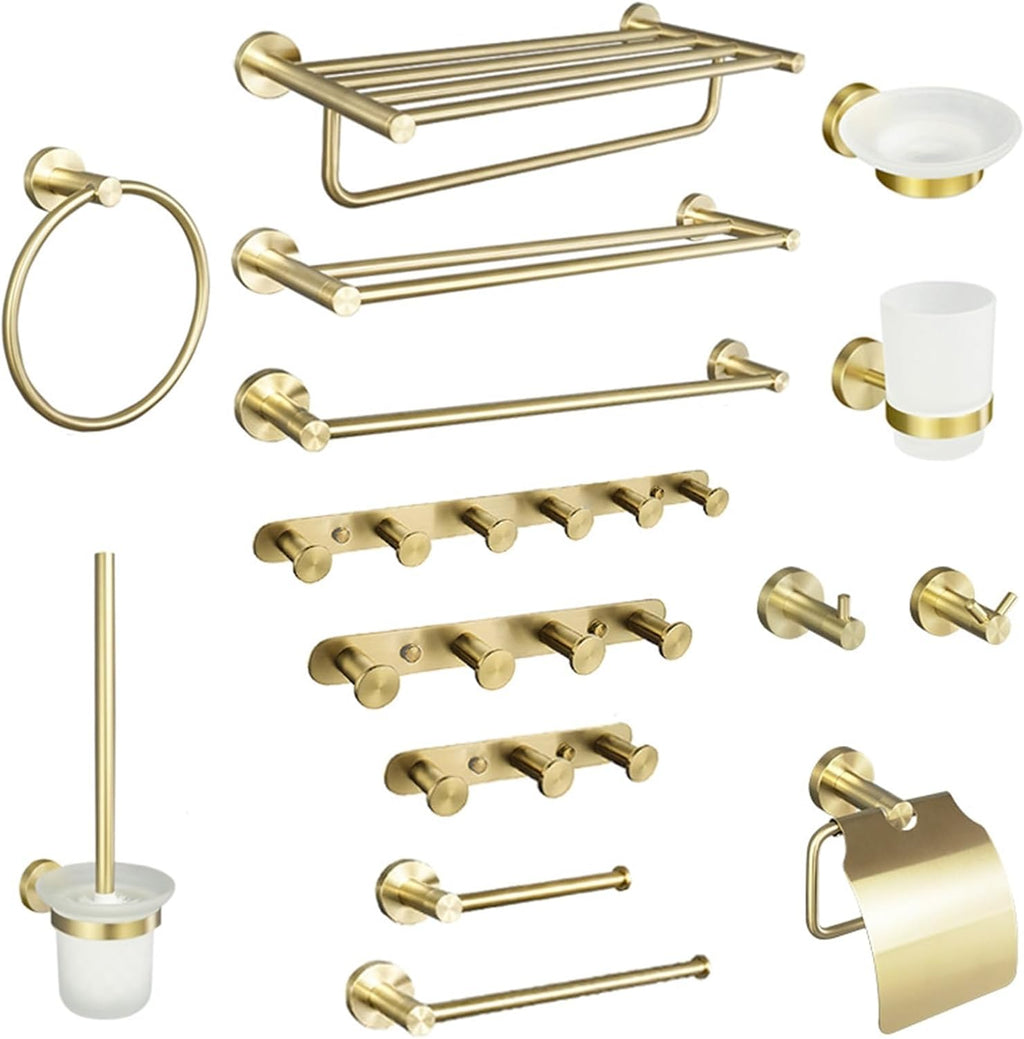 Brushed Gold Wall Mount Shelf Toilet Bath Hardware Paper Holder Towel Bar Rack Rail Rod Robe Hook Hanger Bathroom Accessories(Towel Rack B)