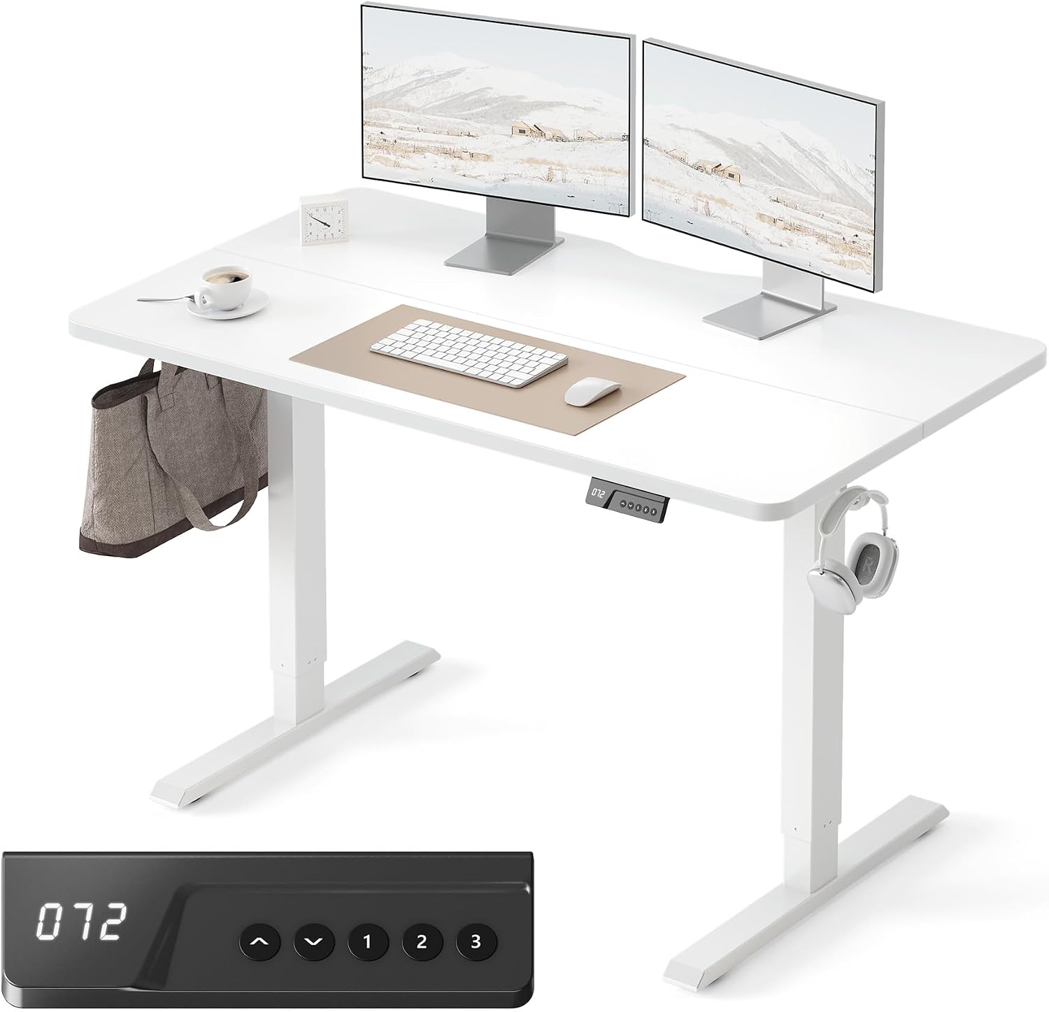 FEZIBO Electric Standing Desk Adjustable Height, 48 x 24 Inch Sit and Stand Desk, Home Office Desk, Ergonomic Workstation Computer Desk, White
